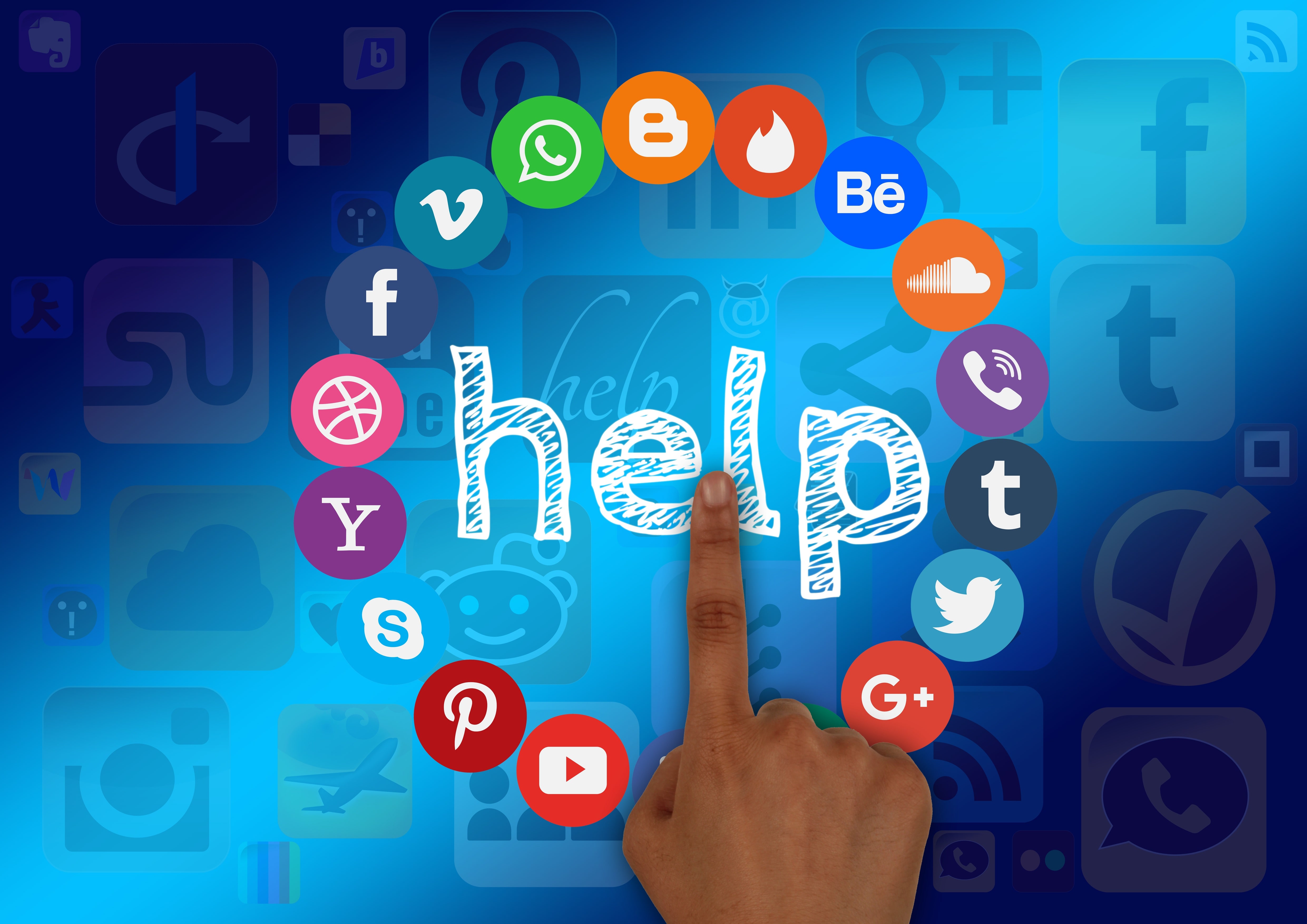 Ring of Social Media Channels with 'Help' in the middle